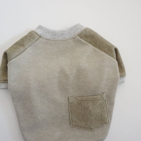 ヒッコリーデニムのラグランTシャツ//　オリーブ　　　　　 *フレブル服TiTiTi