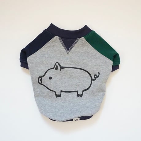 butaさんスウェットTシャツ//グリーンネイビー・フレブル服TiTiTi