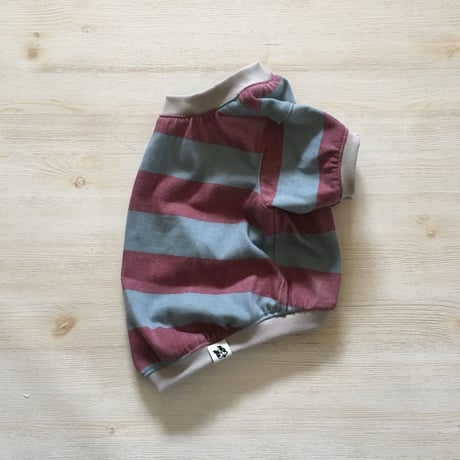 ウォッシュ加工太ボーダーT //   グレープ×グレーサックス　　　　[フレブル服TiTiTi]