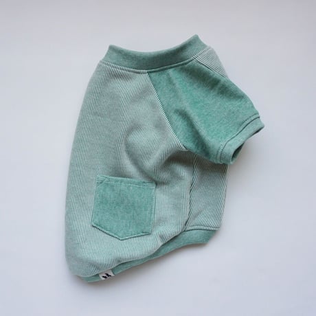 ヒッコリーデニムのラグランTシャツ//　グリーン　　　　　  *フレブル服TiTiTi