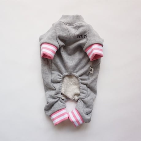 tititiのスウェットロンパース//ピンク×ホワイト     　　　　 *フレブル服TiTiTi