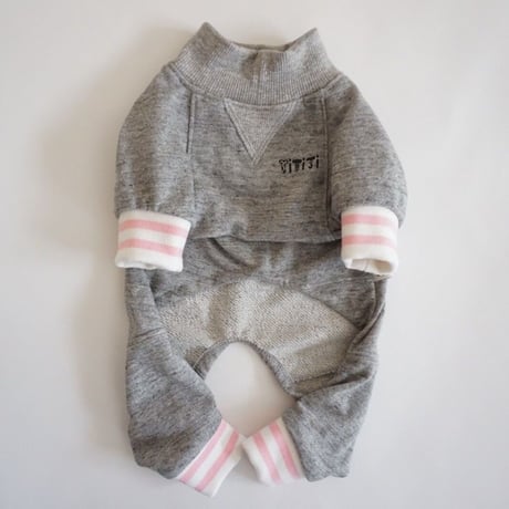 tititiのスウェットusude：ロンパース//ホワイト×ピンク　　　　　  【フレブル服TiTiTi】