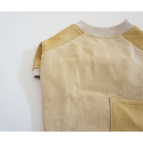 ヒッコリーデニムのラグランTシャツ//　マスタード　　　　  *フレブル服TiTiTi