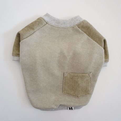 ヒッコリーデニムのラグランTシャツ//　オリーブ　　　　　 *フレブル服TiTiTi