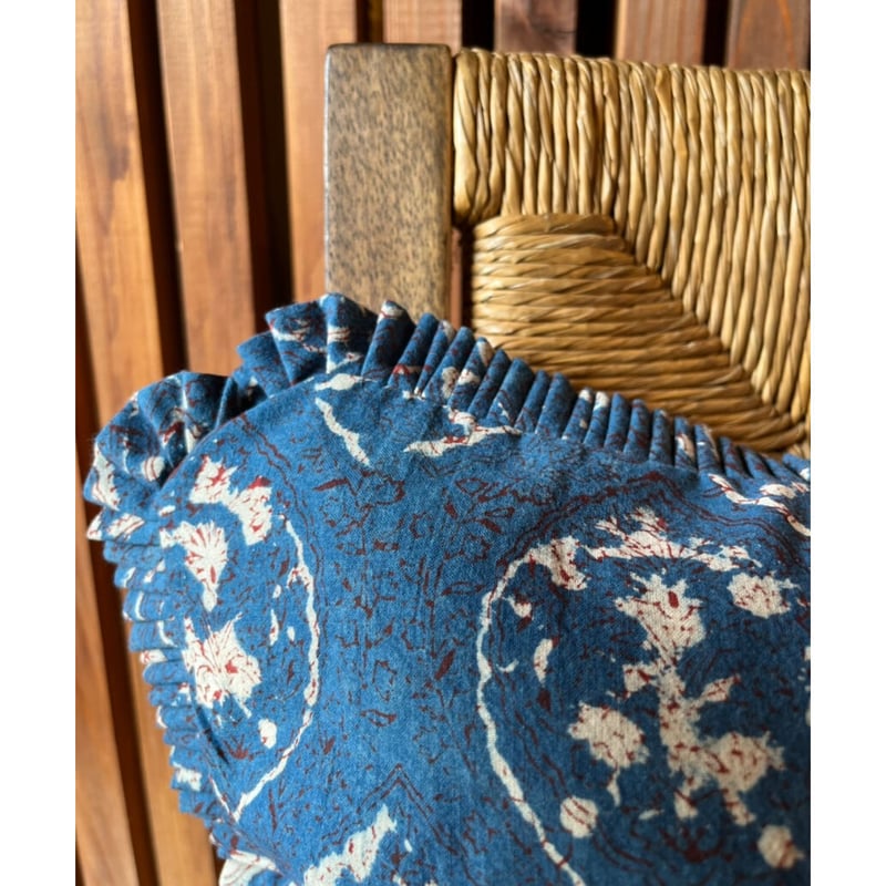 ハンドブロックプリント・オリジナルクッションカバー ーINDIGOー