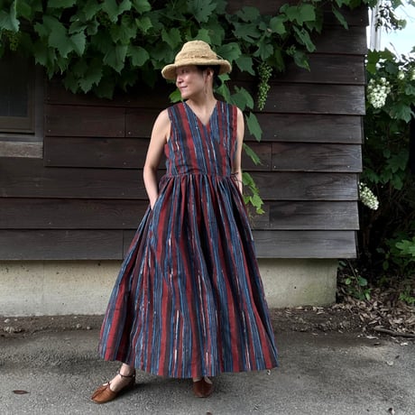 ルクツル　Radha バグルーハンドブロックプリント  Multi-stripe INDIGO