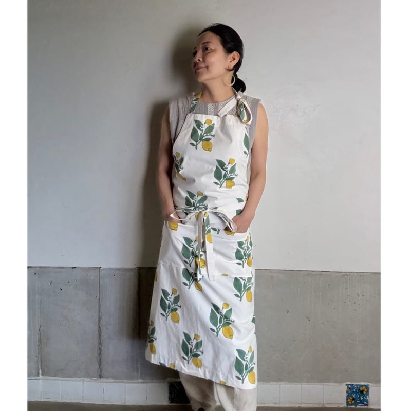ハンドブロックプリントエプロンーLemonー | ONABAKE97