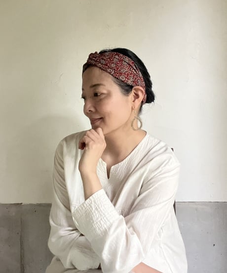 ハンドブロックプリント　ヘアーターバン　I
