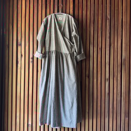 ルクツル　ハンドブロックプリントカシュクールワンピース　ONABAKE97 ルクツル ハンドブロックプリントカシュクールワンピース