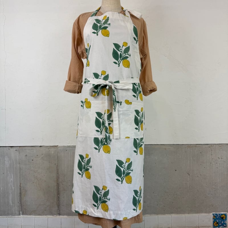 ハンドブロックプリントエプロンーLemonー | ONABAKE97