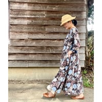 ルクツル  Aラインドレスーバグルー・ハンドブロックプリントー D