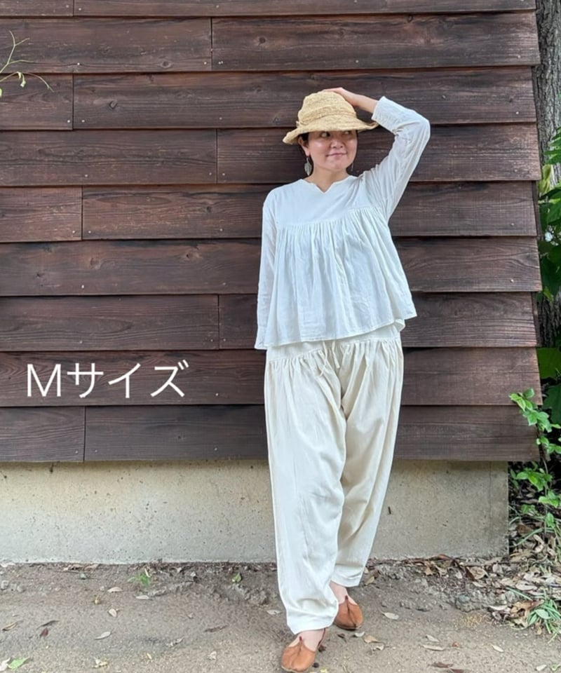 ルクツル 手仕事 カディー　サルワールパンツ 裏地付き ルクツル サルワールパンツ ラジャスターンカディ ナチュラルホワイト