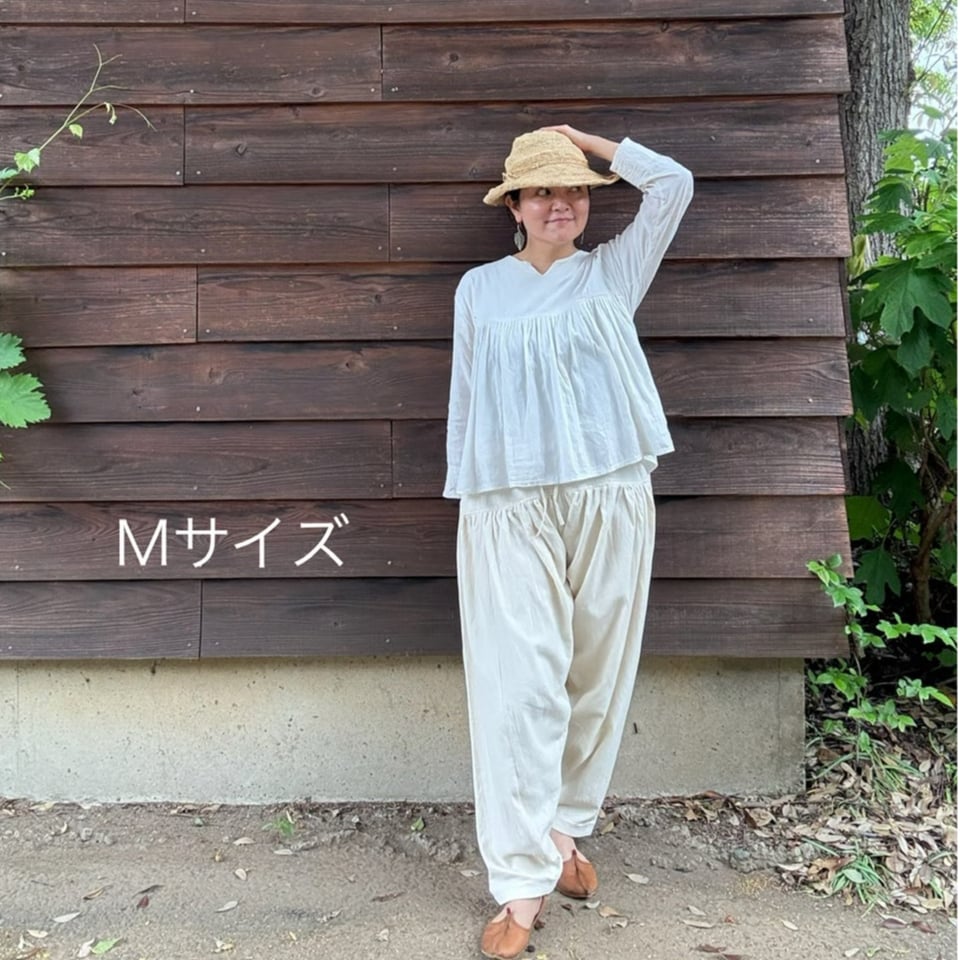 ルクツル 手仕事 カディー　サルワールパンツ 裏地付き ルクツル サルワールパンツ ラジャスターンカディ ナチュラルホワイト