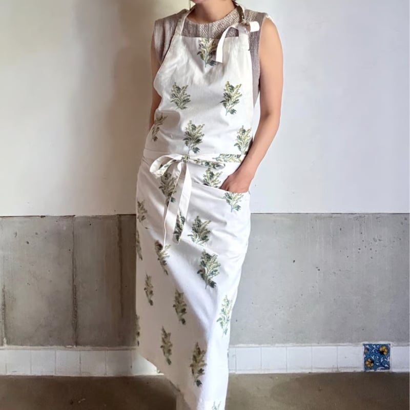 ハンドブロックプリントエプロンーMimosaー | ONABAKE97