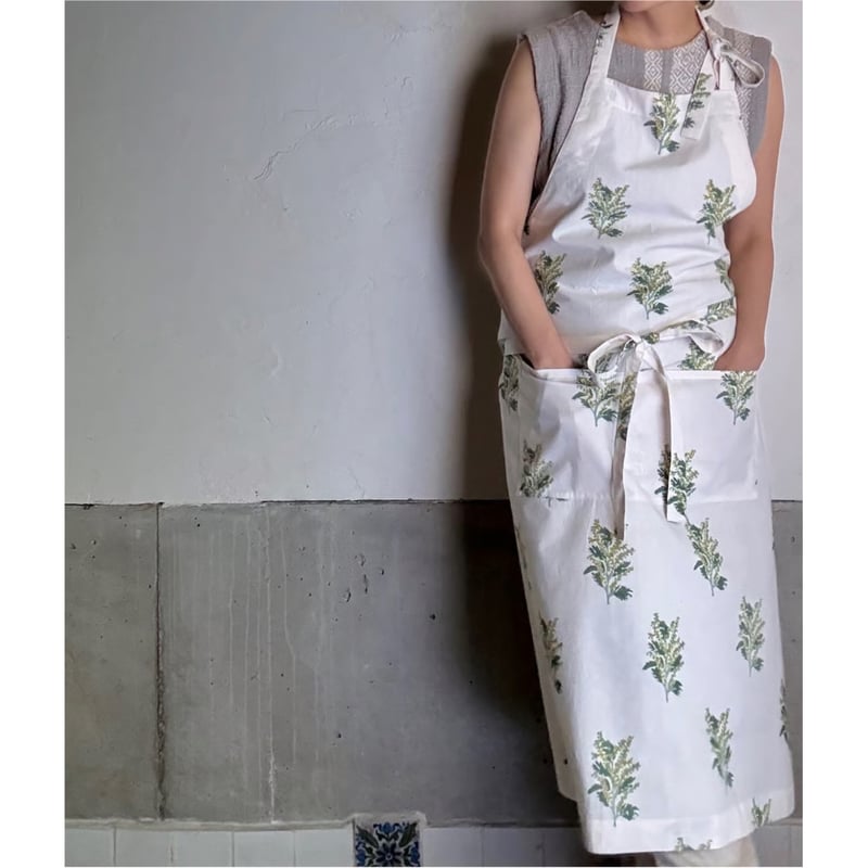 ハンドブロックプリントエプロンーMimosaー | ONABAKE97