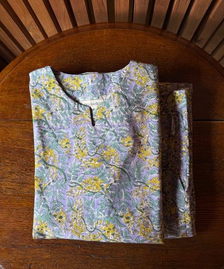 ハンドブロックプリント　パジャマセットーWisteria yellowー