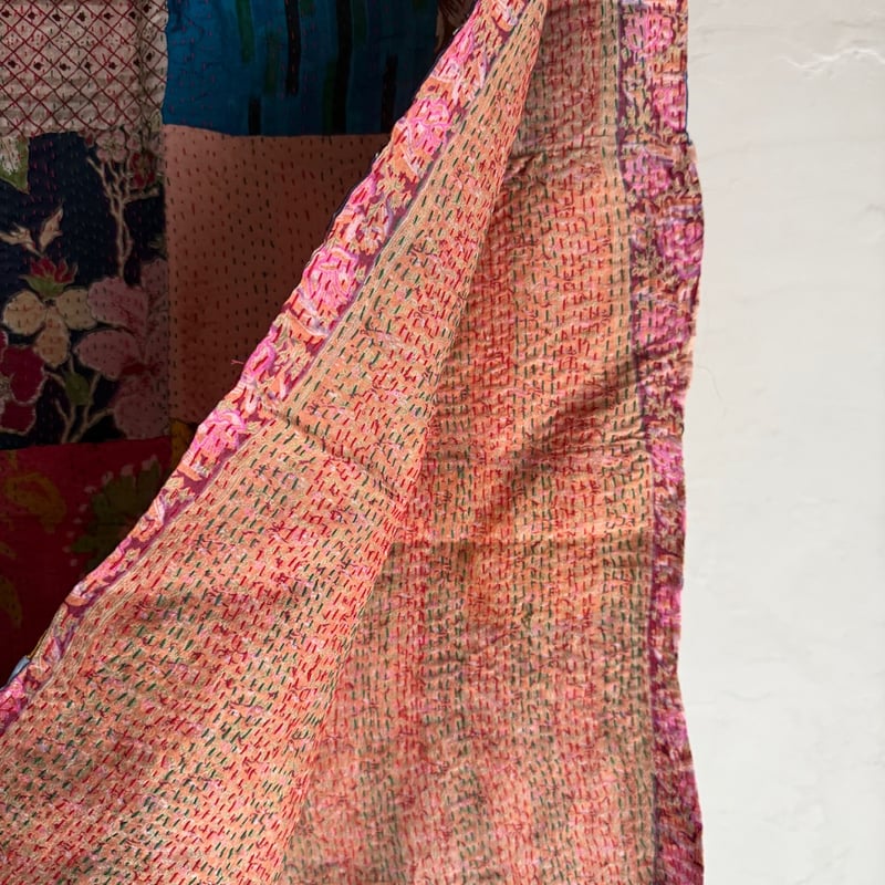 パッチワーク・リサイクルサリー カンタ（刺し子）のストール D