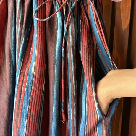 ルクツル　Radha バグルーハンドブロックプリント  Multi-stripe INDIGO