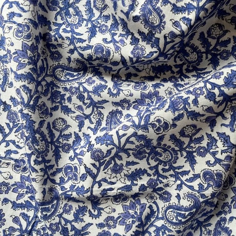 厚さが選べる　Special サンガネールハンドブロックプリントーBlue Paislyー
