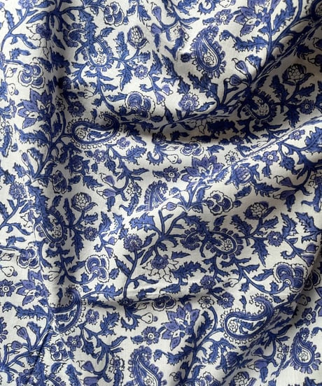 厚さが選べる　Special サンガネールハンドブロックプリントーBlue Paislyー
