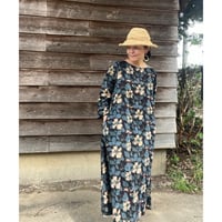 ルクツル  Aラインドレスーバグルー・ハンドブロックプリントー インディゴグリーン　E