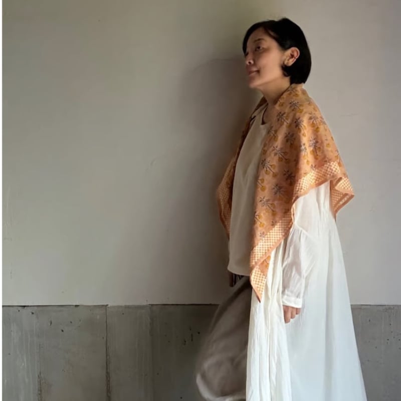 ハンドブロックプリント スカーフ ーMarigoldー コットンツイル