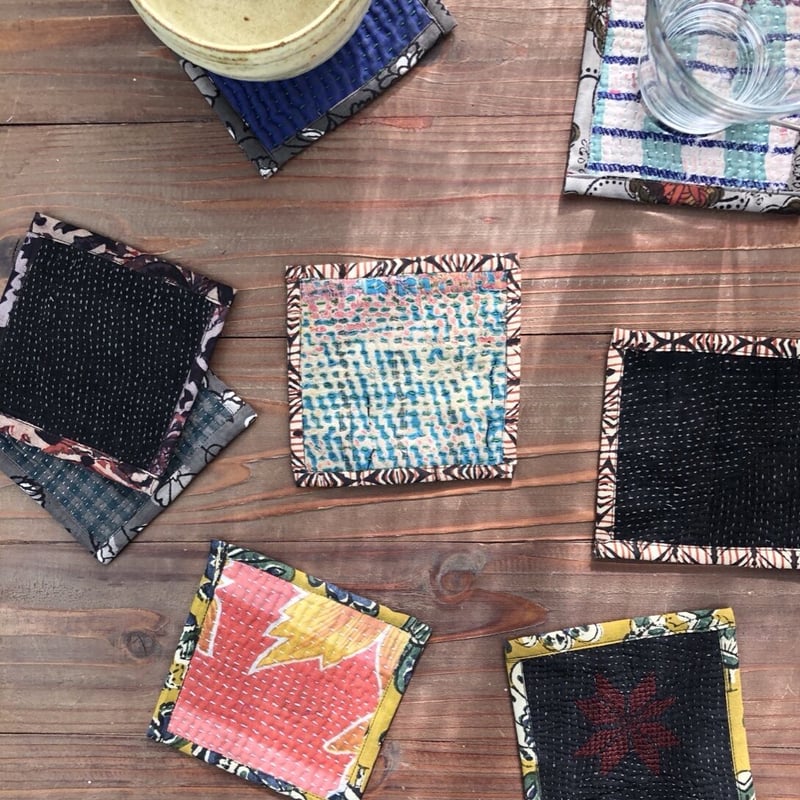 たび　5点おまとめ　クルタ　ブロックプリント風　L/Ｍ 柄はお任せ カンタ＆ハンドブロックプリントのコースター お得な