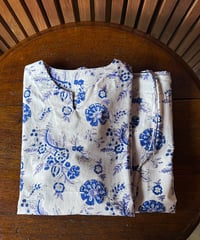ハンドブロックプリント　パジャマセットー Blue Meadowー