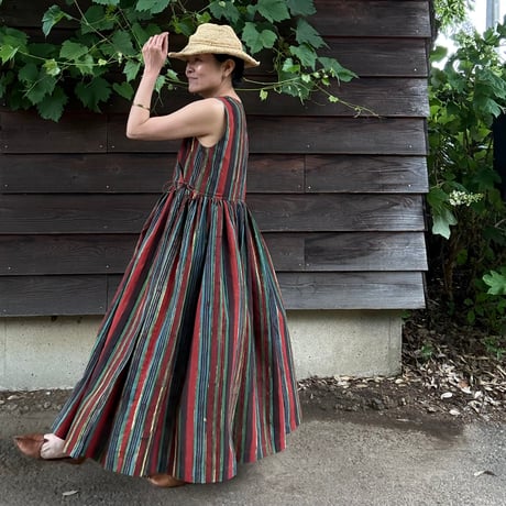 ルクツル　Radha バグルーハンドブロックプリント  Multi-stripe