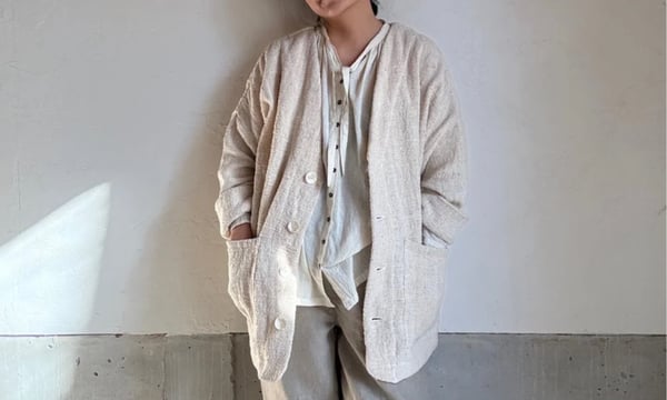 ルクツル *コットン丸襟ジャケット*綿生成りラウンドカラー羽織アウター上着 ONABAKE97