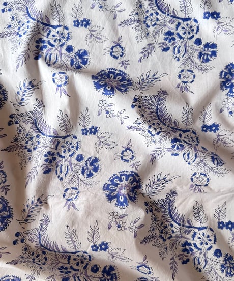 厚さが選べる　Special サンガネールハンドブロックプリントーBlue Meadowー ・