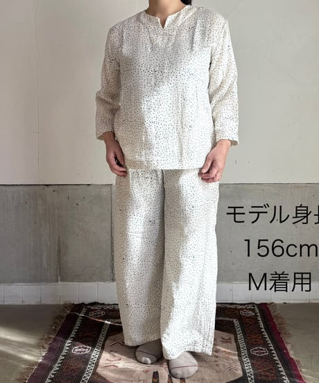 ハンドブロックプリント　パジャマセットーwガーゼ　Raindropsー
