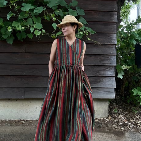 ルクツル　Radha バグルーハンドブロックプリント  Multi-stripe