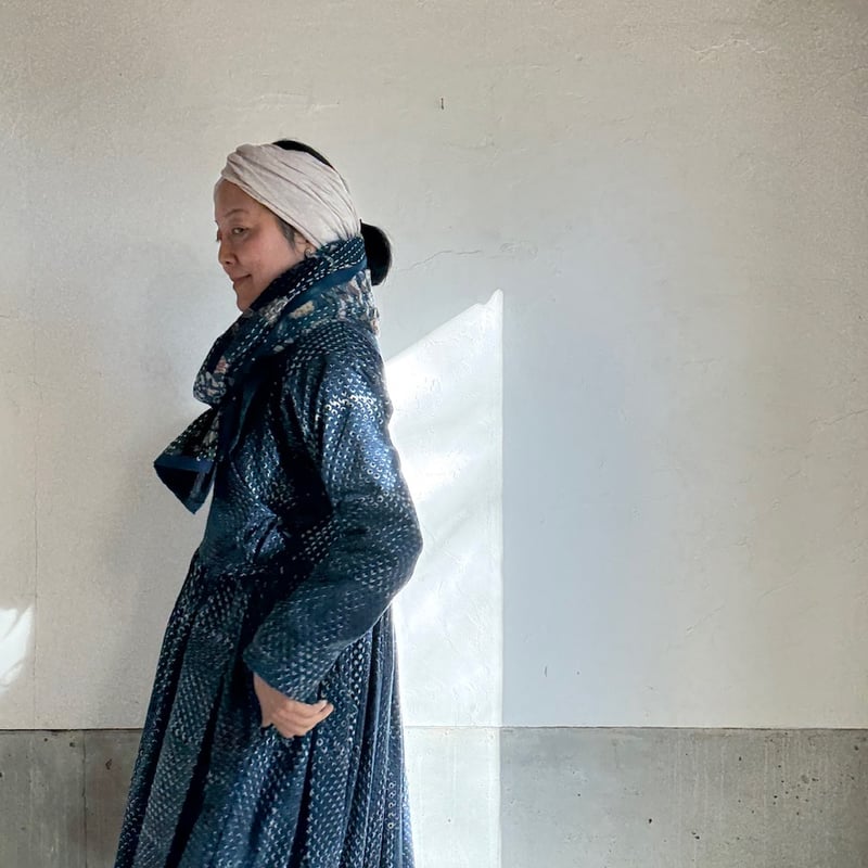 ハンドブロックプリント パッチワークカンタのストール リバーシブル