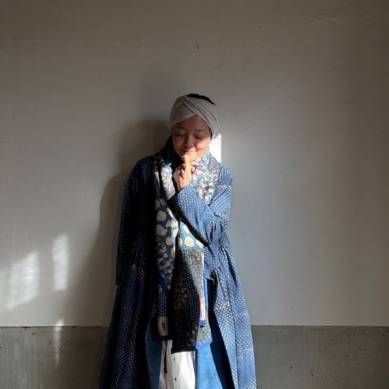 ハンドブロックプリント パッチワークカンタのストール リバーシブル