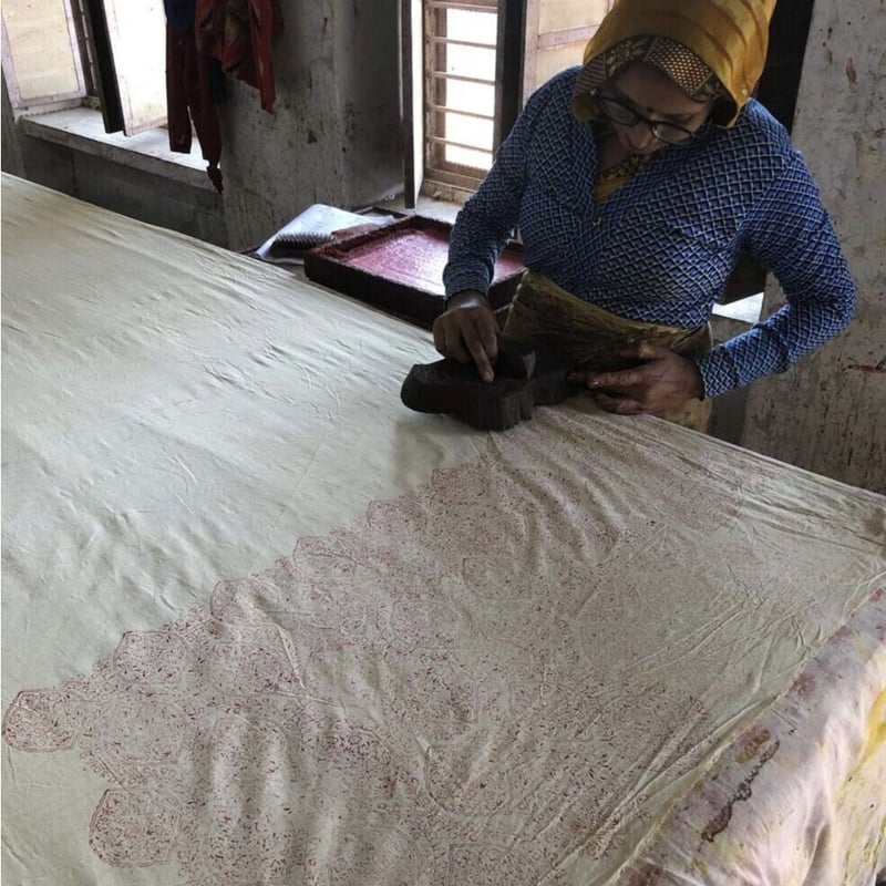 ハンドブロックプリント・オリジナルクッションカバー ーINDIGOー