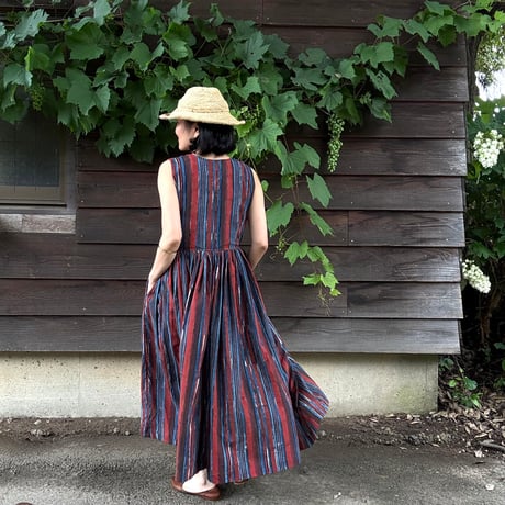 ルクツル　Radha バグルーハンドブロックプリント  Multi-stripe INDIGO
