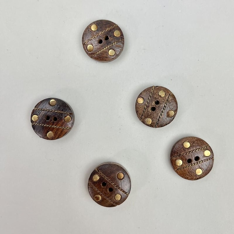 インド天然素材ボタンー木&金属ー20mm 5個 | ONABAKE97 