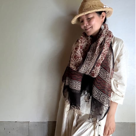 bagru ストール　刺繍　ハンドブロックプリント bagru ストール redcheck ハンドブロックプリント - メルカリ