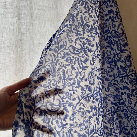 厚さが選べる　Special サンガネールハンドブロックプリントーBlue Paislyー