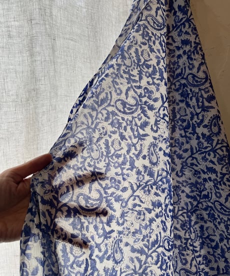 厚さが選べる　Special サンガネールハンドブロックプリントーBlue Paislyー