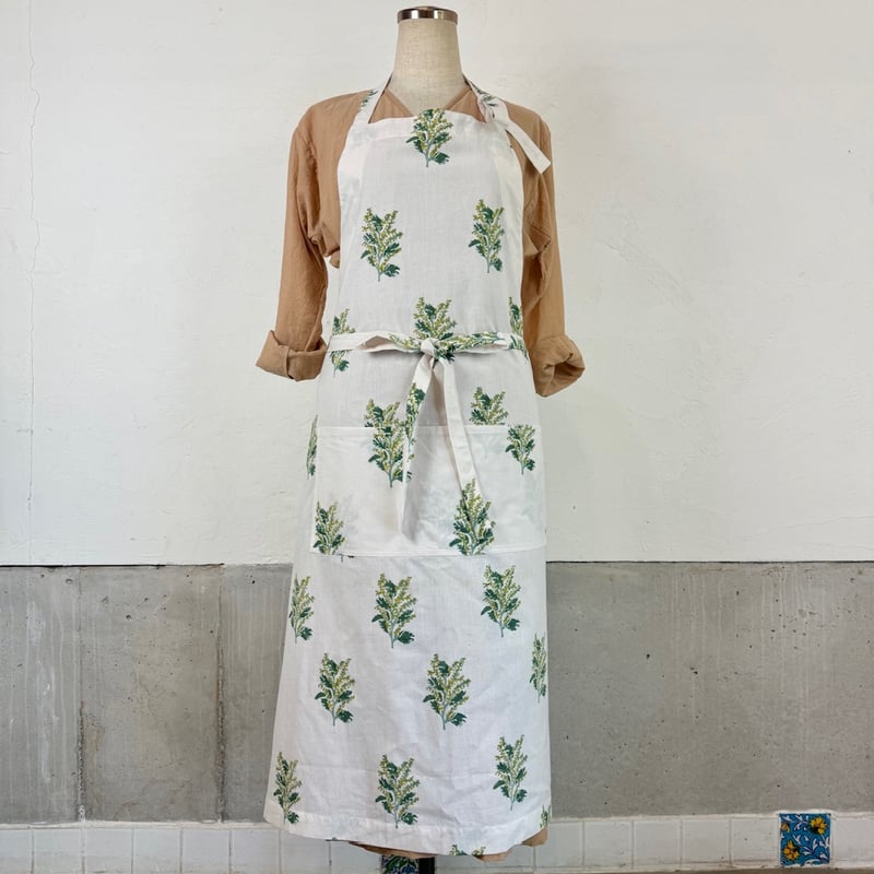bohem フリンジエプロン ハンドブロックプリントエプロンーMimosaー | ONABAKE97