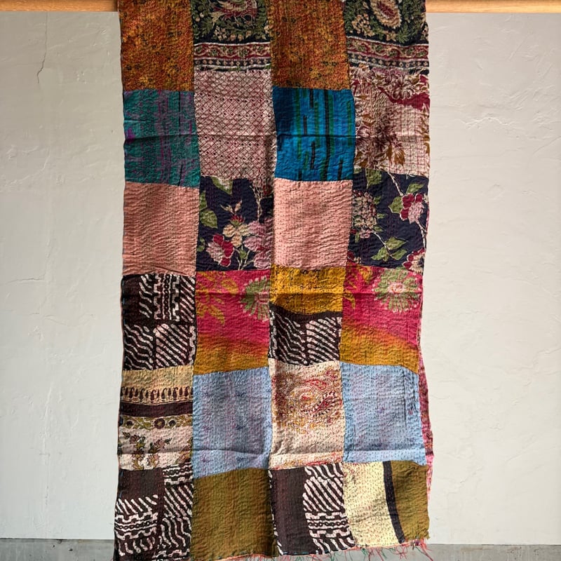 パッチワーク・リサイクルサリー カンタ（刺し子）のストール D