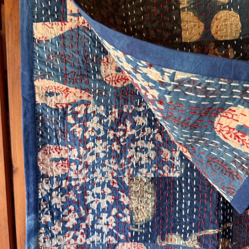 #154 ブロックプリントパッチワークカンタキルト 154 ブロックプリントパッチワークカンタキルト