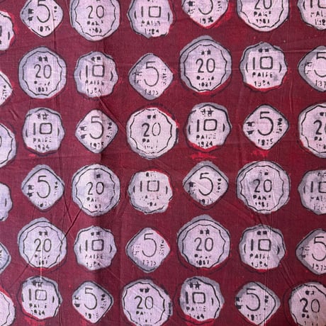 バグルー伝統染　ハンドブロックプリント生地　硬貨