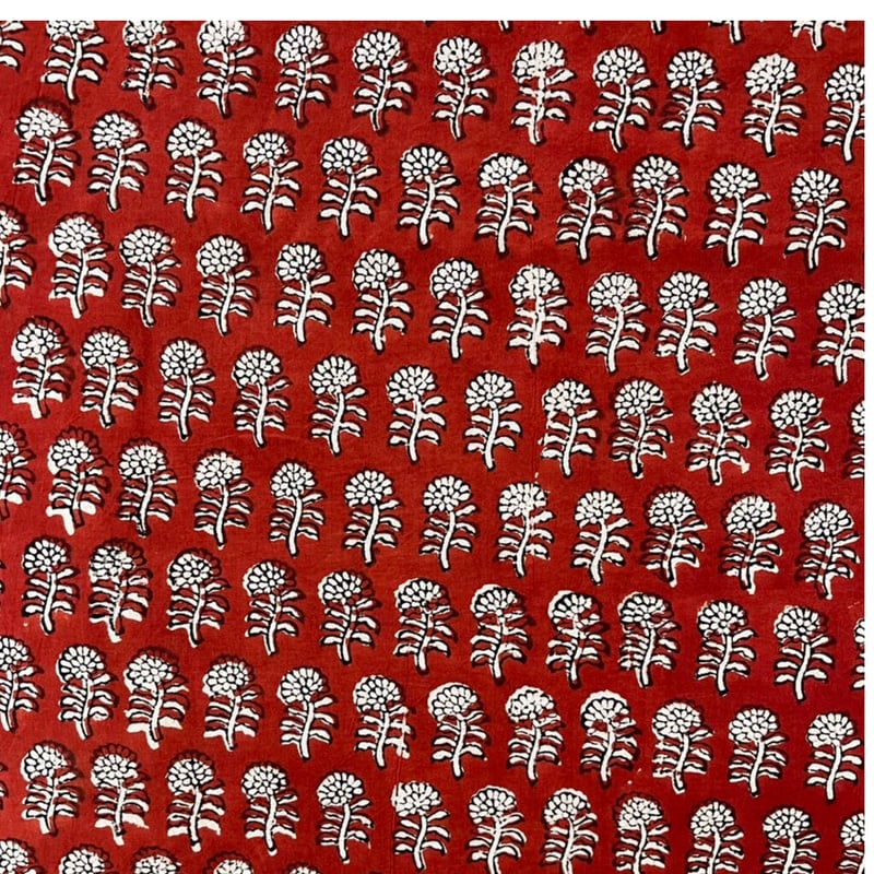 バグルー伝統染 ハンドブロックプリント生地 a 朱赤 | ONABAKE97
