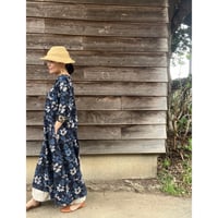 ルクツル  Aラインドレスーバグルー・ハンドブロックプリントー インディゴ　F