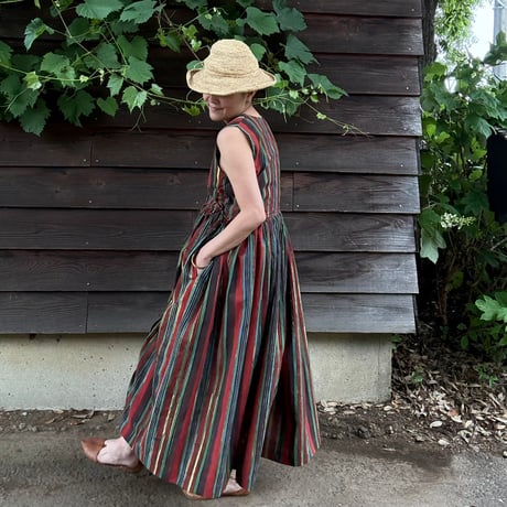 ルクツル　Radha バグルーハンドブロックプリント  Multi-stripe