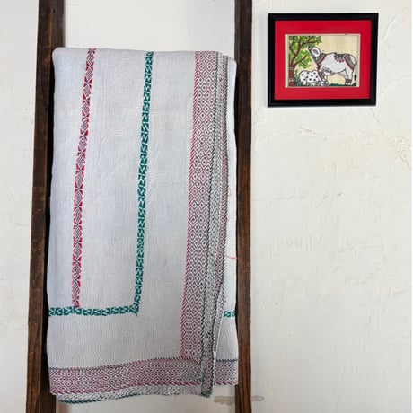 ヴィンテージ ラリーキルト ホワイトカンタ 刺繍 リバーシブル