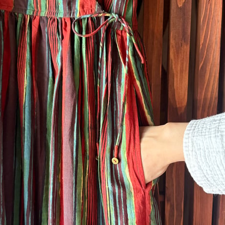 ルクツル　Radha バグルーハンドブロックプリント  Multi-stripe